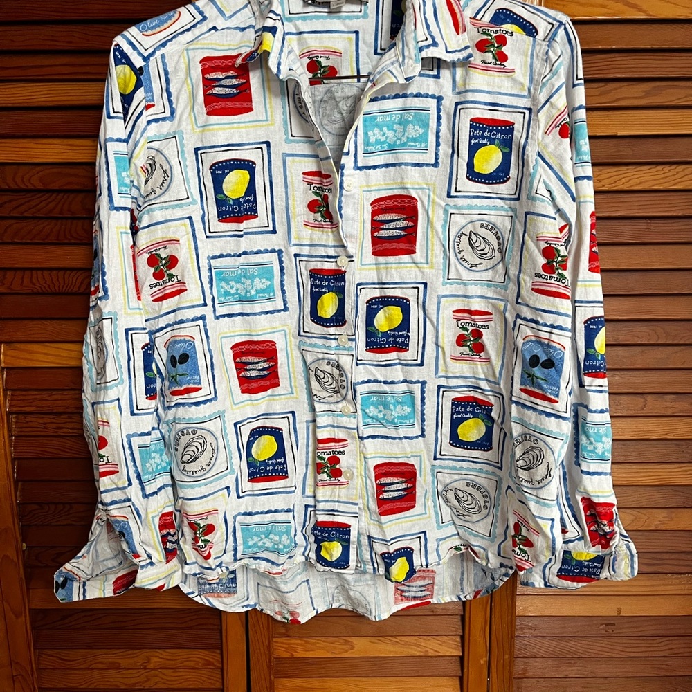 LOFT Summer Sardine Tomato Lemon Oyster Patterned Linen Shirt